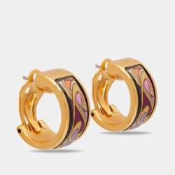 Pre Owned Frey Wille Hommage à Alphonse Mucha Fire Enamel Gold Plated Mini Creole Earrings