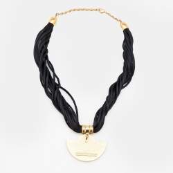 Pre Owned Frey Wille Fire Enamel Gold Plated Multi Strand Silk Cord Halfmoon Pendant Necklace