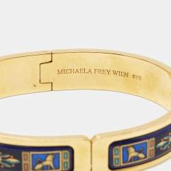 Pre Owned Frey Wille Vintage Lion Motif Fire Enamel Gold Plated Cuff Bracelet