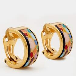 Pre Owned Frey Wille Multicolor Fire Enamel Gold Plated Hoop Earrings