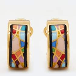 Pre Owned Frey Wille Multicolor Fire Enamel Gold Plated Hoop Earrings