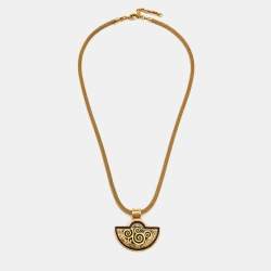Frey Wille Golf Tone Fire Enamel & Black Fabric Interchangable Chain Pendant Necklace
