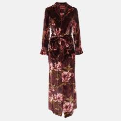 F.R.S For Restless Sleepers Burgundy Floral Print Velvet Robe Dress M