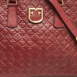 Pre Owned Furla Red Embossed Leather Fantastica Dome Satchel