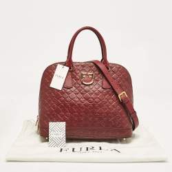 Pre Owned Furla Red Embossed Leather Fantastica Dome Satchel