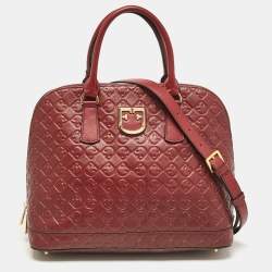 Pre Owned Furla Red Embossed Leather Fantastica Dome Satchel