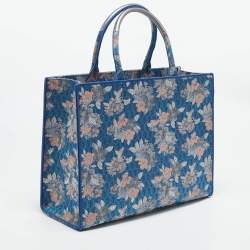 Furla Blue/Multicolor Jacquard Canvas Large Floral Opportunity Tote