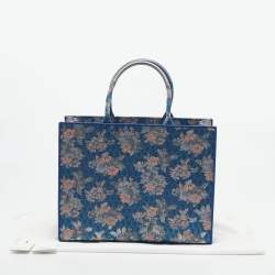 Furla Blue/Multicolor Jacquard Canvas Large Floral Opportunity Tote