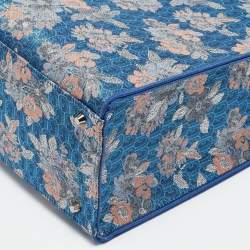 Furla Blue/Multicolor Jacquard Canvas Large Floral Opportunity Tote