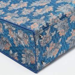 Furla Blue/Multicolor Jacquard Canvas Large Floral Opportunity Tote