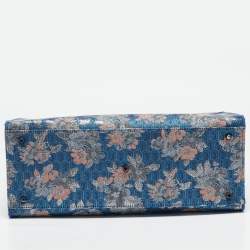 Furla Blue/Multicolor Jacquard Canvas Large Floral Opportunity Tote