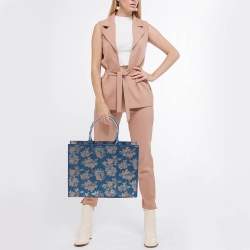 Furla Blue/Multicolor Jacquard Canvas Large Floral Opportunity Tote