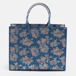 Furla Blue/Multicolor Jacquard Canvas Large Floral Opportunity Tote
