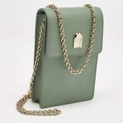 Furla Green Leather Flow Phone Chain Crossbody Bag