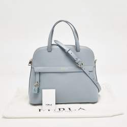 Furla Light Blue Leather Medium Piper Dome Satchel