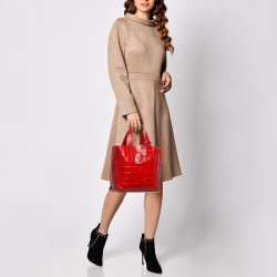 Furla Red Croc Embossed Leather Divide It Tote