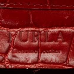 Furla Red Croc Embossed Leather Divide It Tote