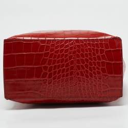 Furla Red Croc Embossed Leather Divide It Tote