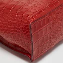 Furla Red Croc Embossed Leather Divide It Tote