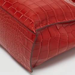 Furla Red Croc Embossed Leather Divide It Tote