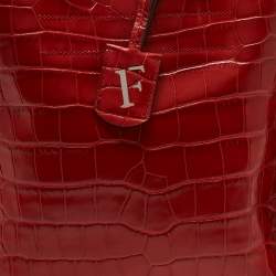 Furla Red Croc Embossed Leather Divide It Tote