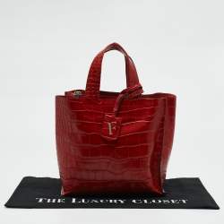 Furla Red Croc Embossed Leather Divide It Tote