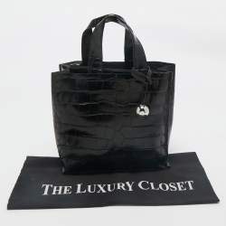 Furla Black Croc Embossed Leather Divide It Tote