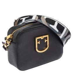Pre Owned Furla Black Textured Leather Mini Brava Crossbody Bag