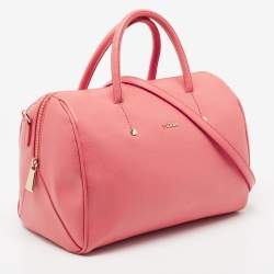 Pre Owned Furla Pink Leather Medium Boston Bag