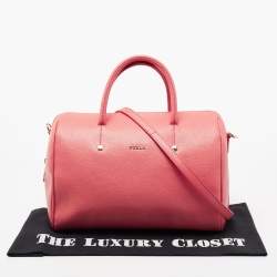 Pre Owned Furla Pink Leather Medium Boston Bag