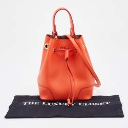 Pre Owned Furla Orange Leather Mini Stacy Bucket Bag