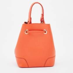 Pre Owned Furla Orange Leather Mini Stacy Bucket Bag