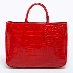 Pre Owned Furla Red Croc Embossed Leather Tote