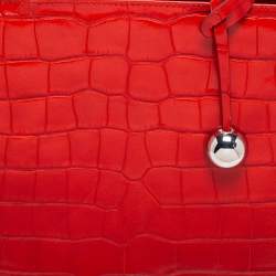 Pre Owned Furla Red Croc Embossed Leather Tote