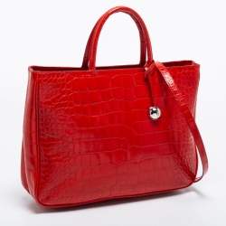 Pre Owned Furla Red Croc Embossed Leather Tote
