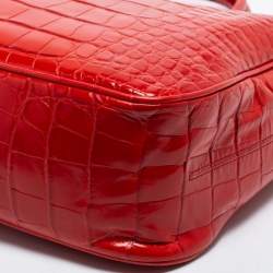 Pre Owned Furla Red Croc Embossed Leather Tote