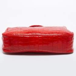 Pre Owned Furla Red Croc Embossed Leather Tote