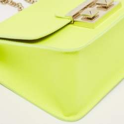 Pre Owned Furla Neon Green Leather Mini Bella Crossbody Bag