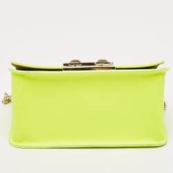 Pre Owned Furla Neon Green Leather Mini Bella Crossbody Bag