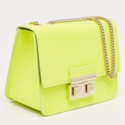 Pre Owned Furla Neon Green Leather Mini Bella Crossbody Bag