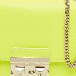 Pre Owned Furla Neon Green Leather Mini Bella Crossbody Bag