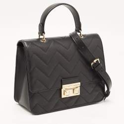 Pre Owned Furla Black Quilted Leather Bella Top Handle Bag