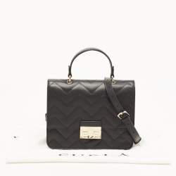 Pre Owned Furla Black Quilted Leather Bella Top Handle Bag