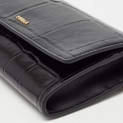 Pre Owned Furla Black Croc Embossed Leather Continental Wallet