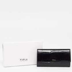 Pre Owned Furla Black Croc Embossed Leather Continental Wallet