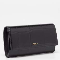 Pre Owned Furla Black Croc Embossed Leather Continental Wallet