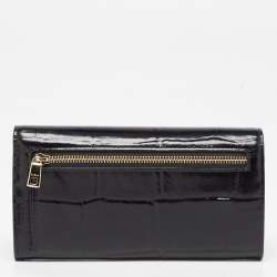 Pre Owned Furla Black Croc Embossed Leather Continental Wallet