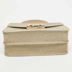 Furla Gold Glitter Tessuto Fabric Mini Bella Top Handle Bag