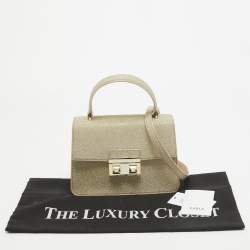Furla Gold Glitter Tessuto Fabric Mini Bella Top Handle Bag