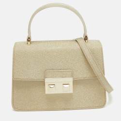 Furla Gold Glitter Tessuto Fabric Mini Bella Top Handle Bag